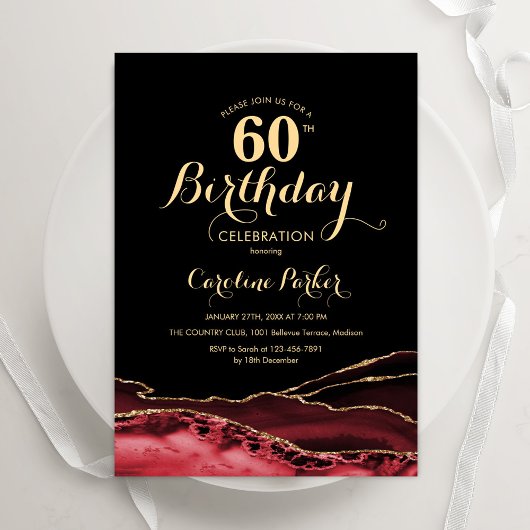 ブラック レッド ゴールド アゲート 60歳の誕生日 招待状
