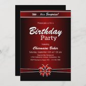 ブラック&レッド・サプライズ・バースデーパーティー 招待状 (正面/裏面)