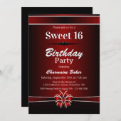 ブラック&レッド・スウィート16バースデーパーティー 招待状 (正面/裏面)
