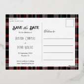 ブラック＆レッド スコットランド タルタン セーブ・ザ・デート 箔招待状ポストカード (裏面)