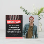  ブラック レッド フォト 41歳の誕生日招待状 男性用  招待状 (スタンド正面)