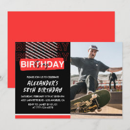 ブラック レッド フォト 58歳の誕生日招待状 男性用 招待状