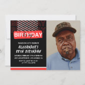 ブラック レッド フォト 88歳の誕生日招待状 男性 招待状 (正面)