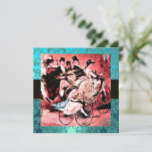 ブラック レッド ブルー 自転車 ウェディング ダマスク モノグラム 招待状 (スタンド正面)