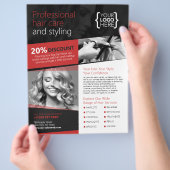ブラック＆レッド ヘアサロン、美容師 チラシ (手)