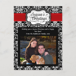 ブラック/レッド/ホワイトのダマスクシーズンのグリーティングポストカード シーズンポストカード