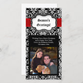 ブラック/レッド/ホワイトのダマスクシーズンの挨拶フォトカード シーズンカード (正面/裏面)