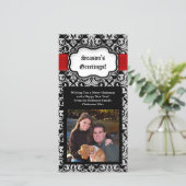 ブラック/レッド/ホワイトのダマスクシーズンの挨拶フォトカード シーズンカード (スタンド正面)