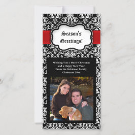 ブラック/レッド/ホワイトのダマスクシーズンの挨拶フォトカード シーズンカード