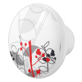 ブラック レッド ホワイト グレー ボタニカル フラワーのドレッサー セラミックノブ (右)