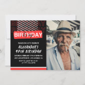 ブラック レッド 写真 男性 97歳の誕生日招待状 招待状 (正面)