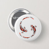 ブラック&レッド・日本のコイ・フィッ芸術的シュ 缶バッジ (正面&裏面)