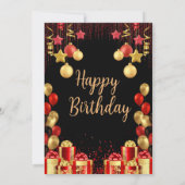 ブラック、レッド、金ゴールドエレガントな誕生日パーティフライヤー 招待状 (裏面)