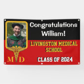 ブラック・レッド&金ゴールド医学校卒業 横断幕 (横)
