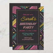 ブラック&レトロカラフル誕生日パーティー 招待状 (正面/裏面)