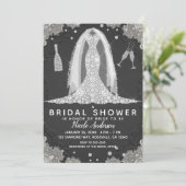 ブラック&レースダイヤモンド結婚ズドレスブライダルシャワー 招待状 (スタンド正面)