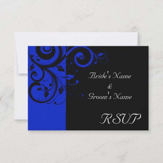 ブラック/ロイヤルブルー逆巻き結婚式 出欠カード (正面)