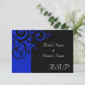ブラック/ロイヤルブルー逆巻き結婚式 出欠カード (スタンド正面)