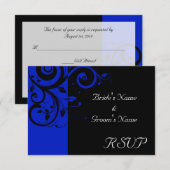 ブラック/ロイヤルブルー リバース スワール ウェディング 出欠カード (正面/裏面)