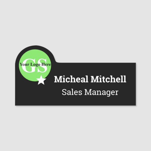 ブラック（ロゴ付き）会社従業員名タグ 名札 (正面)