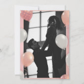 ブラック＆ローズゴールドのグリッター ウェディング アールデコ セーブザデート (裏面)