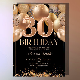 ブラック+ローズゴールドの華麗な風船で30歳の誕生日をお祝い 招待状