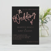 ブラック＆ローズゴールドグリッター ウェディング アールデコ 招待状 (スタンド正面)