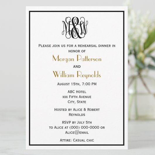 ブラック ヴァイン スクリプト モノグラム DIY BG リハーサル スターズ 招待状