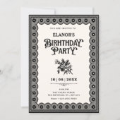ブラック ヴィクトリアン レース 誕生日 招待状 (正面)