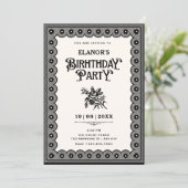 ブラック ヴィクトリアン レース 誕生日 招待状 (スタンド正面)