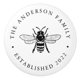 ブラック |ヴィンテージビーイラストレーション パーソナライズされた セラミックノブ