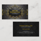 ブラック&ヴィンテージ金ゴールドフローラレースフレーム 名刺 (正面/裏面)