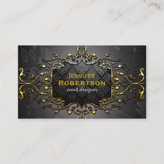 ブラック&ヴィンテージ金ゴールドフローラレースフレーム 名刺 (正面)