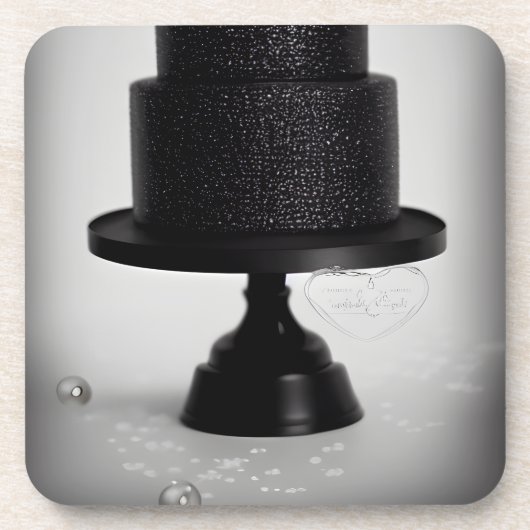 ブラック ヴィンテージ ウェディング ケーキ & スタンド コースター (正面)