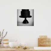 ブラック ヴィンテージ ウェディング ケーキ & スタンド ポスター (キッチン)