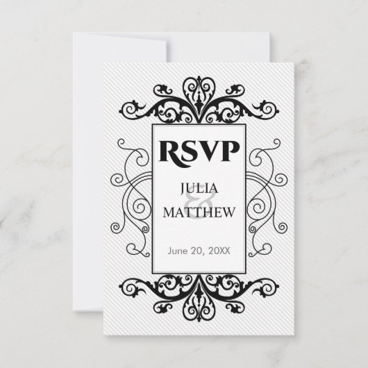 ブラック ヴィンテージ スワール RSVP カード (正面)