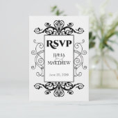 ブラック ヴィンテージ スワール RSVP カード (スタンド正面)