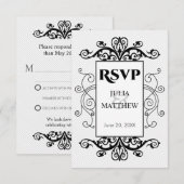 ブラック ヴィンテージ スワール RSVP カード (正面/裏面)