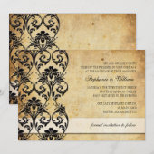 ブラック ヴィンテージ フラワー スワール ウェディング インビテーション (正面/裏面)