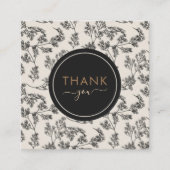 ブラック ヴィンテージ ボタニカル フローラル パターン サンクス スクエア名刺 (正面)