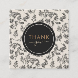 ブラック ヴィンテージ ボタニカル フローラル パターン サンクス スクエア名刺