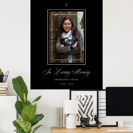 ブラック&伝統的ゴールデンエレガントフォト葬儀 ポスター (ホームオフィス)
