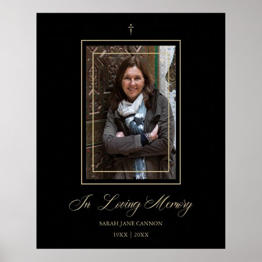 ブラック&伝統的ゴールデンエレガントフォト葬儀 ポスター (正面)
