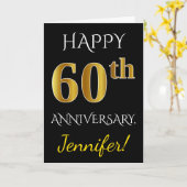 ブラック、偽のゴールド 60周年 結婚記念日 + 名前 カード (黄色い花)