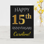ブラック、偽ゴールド 15周年 結婚記念日 + 名前 カード (黄色い花)