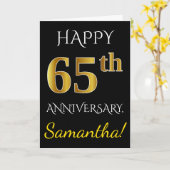 ブラック、偽ゴールド 65周年 結婚記念日 + 名前 カード (黄色い花)