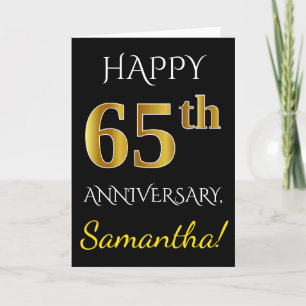 ブラック、偽ゴールド 65周年 結婚記念日 + 名前 カード