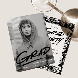 ブラック |写真卒業パーティー(Dashed Photo Graduation) 招待状