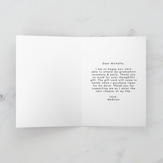 ブラック |写真名門私立校風のの卒業のスクリプト サンキューカード (内部)