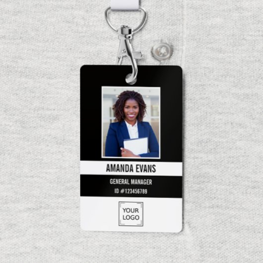 ブラック |写真社員ロゴまたはQRコードセキュリティ バッジ